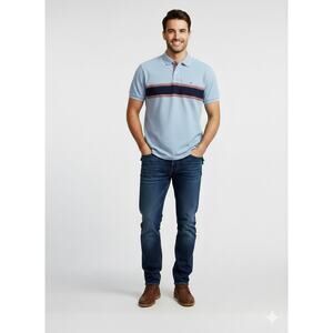 Tommy Hilfiger Vintage Blue Navy Rainbow Stripe Polo Golf Shirt XXL 2XL